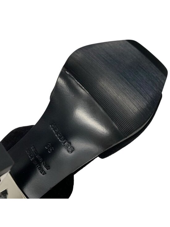 Hermes Crystal 105 Sandals Shoes Suede Black Silver Strap